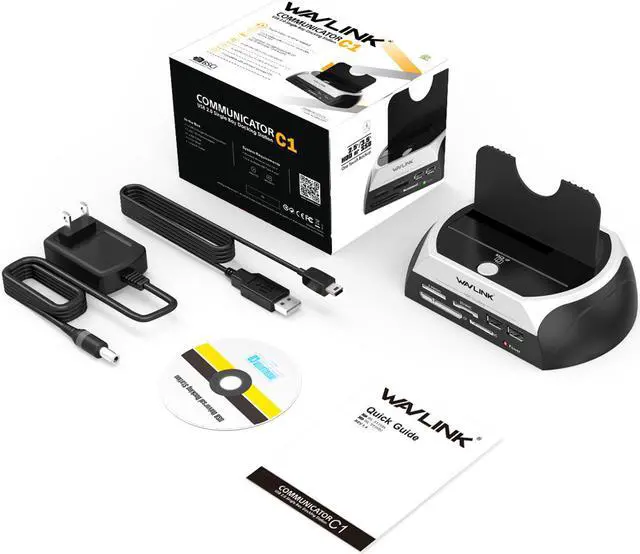 Alt view image 7 of 7 - Wavlink USB2.0 to SATA External Hard Drive Enclosure with 2 USB Hub and TF & SD & MS Card For 2.5/3.5 inch HDD/SSD SATA I/II/III, Support Tool Free/One Touch Backup/UASP, LED Indicate, Up to 8TB