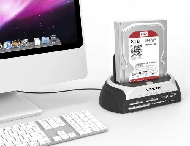 Alt view image 2 of 7 - Wavlink USB2.0 to SATA External Hard Drive Enclosure with 2 USB Hub and TF & SD & MS Card For 2.5/3.5 inch HDD/SSD SATA I/II/III, Support Tool Free/One Touch Backup/UASP, LED Indicate, Up to 8TB
