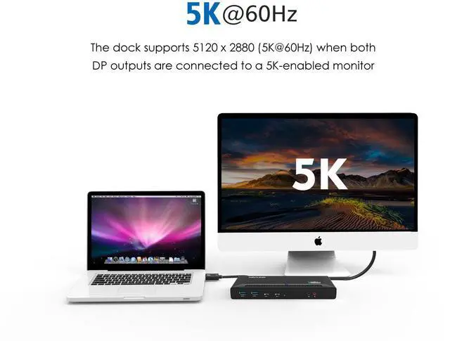 Alt view image 5 of 18 - Wavlink USB C Laptop Docking Station Dual Monitor 5K/4K@60Hz with 65W Charging for New MacBook Neo, Thunderbolt 4/3, USB-C Windows, Mac, Chrome,Ubuntu 20.04,22.04(2HDMI, 2DP, 6 USB 3.0, 1Gbps Ethernet
