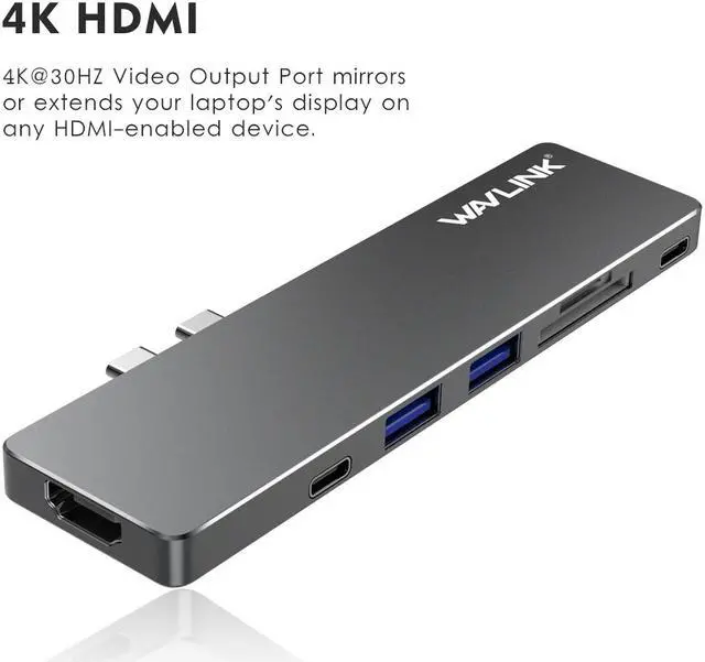 Alt view image 4 of 7 - USB-C Docking Station, USB Type-C Multi-Function Hub Adapter for 2016/2017/2018/2019 MacBook Pro 13” and 15”  40Gbps, 4K HDMI Video Output, USB-C, microSD/SD Card Reader, 2x USB 3.0 ( Gray )