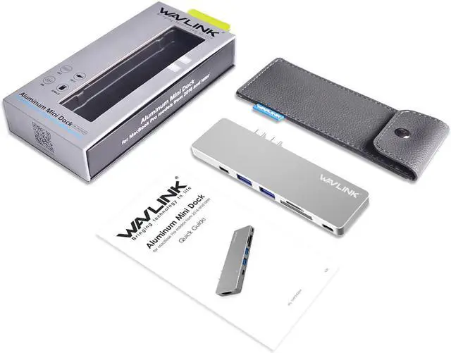 Alt view image 6 of 7 - Wavlink Aluminum USB-C Hub Adapter for both 13" and 15" MacBook Pro, Thunderbolt 3 Mini Dock - 5K 40GbS, 4K HDMI, Pass-Through Charging, USB-C Port, 2 USB 3.0, SD/Micro SD Card Reader  - Silver
