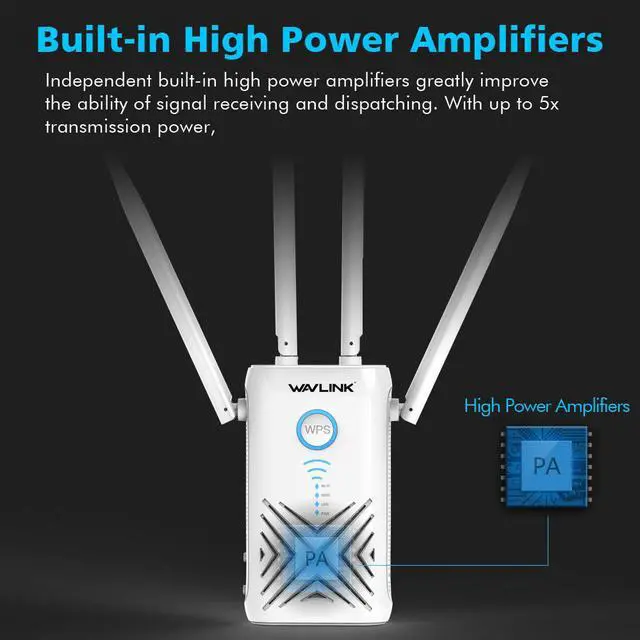 Alt view image 5 of 7 - Wavlink AC1200 WiFi Extender Dual Band Gigabit WiFi Range Extender With Dual Gigabit LAN Port and 4 High Gain Antennas WiFi Repeater Wireless AP / Range Extender / Router 3 Modes, WPS, Wall Plug