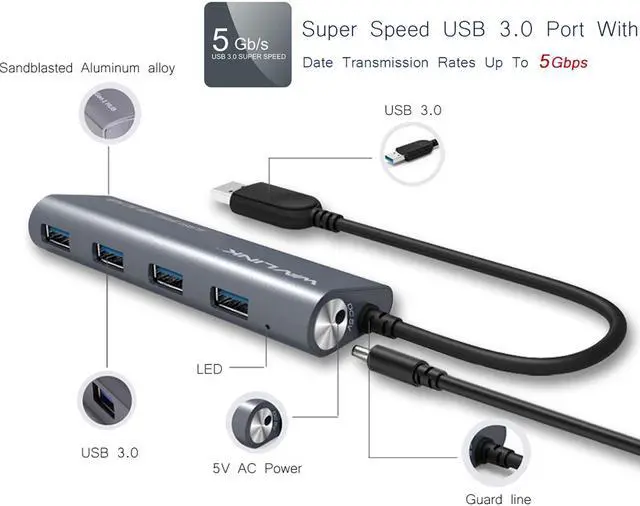Alt view image 4 of 7 - Wavlink USB Hub, 4-Port USB 3.0 Portable Aluminum Hub ,USB Extension Multi-function USB Dock Hot Swapping Support for iMac, MacBook, MacBook Pro, MacBook Air, Mac Mini, or any PC [Silver] Model :3048