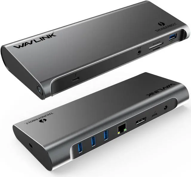 Main image of WavlinkThunderbolt 3 Docking Station With 85W Power Delivery, Dual 4K Single 5K @60Hz, 2 Thunderbolt 3 Type-C, 4xUSB 3.0,Gigabit Ethernet, 1 DisplayPort, SD/Micro SD Card Reader, Intel Certified