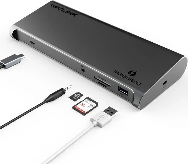 Alt view image 4 of 7 - WavlinkThunderbolt 3 Docking Station With 85W Power Delivery, Dual 4K Single 5K @60Hz, 2 Thunderbolt 3 Type-C, 4xUSB 3.0,Gigabit Ethernet, 1 DisplayPort, SD/Micro SD Card Reader, Intel Certified