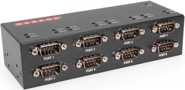 Main image of Gearmo Industrial USB 8 Port Serial RS-232 adapter w/FTDI Chipset, COM Retention, RX/TX LED Indicators, DIN Rail Mount Bracket, & Surface Mounting Brackets