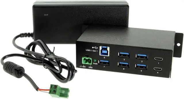 Main image of Coolgear USB-C 7 Port Hub 2X Type-C 5X Type-A - DIN Rail - Power Adapter