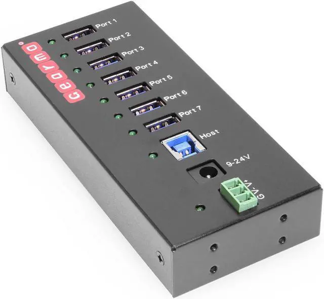 Main image of Gearmo USB 3.0 7 Port Industrial Metal Hub w/15KV ESD Protection & Mounting