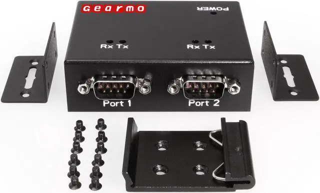 Alt view image 5 of 5 - Gearmo USB Industrial 2-Port Serial RS-232 w/FTDI Chipset, RX/TX LED Indicators, DIN Rail Mount Bracket, & Surface Mounting Brackets