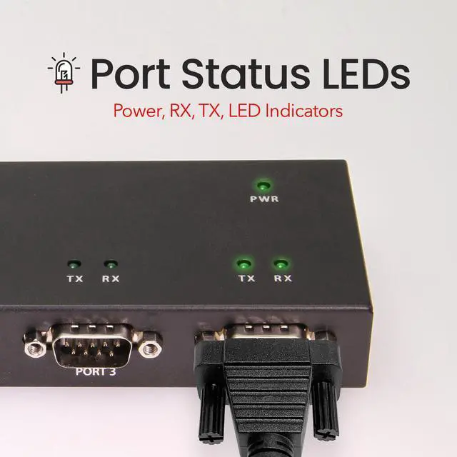 Alt view image 2 of 6 - Gearmo Industrial USB 4 Port Serial RS-232 adapter w/FTDI Chipset, COM Retention, RX/TX LED Indicators, DIN Rail Mount Bracket, & Surface Mounting Brackets