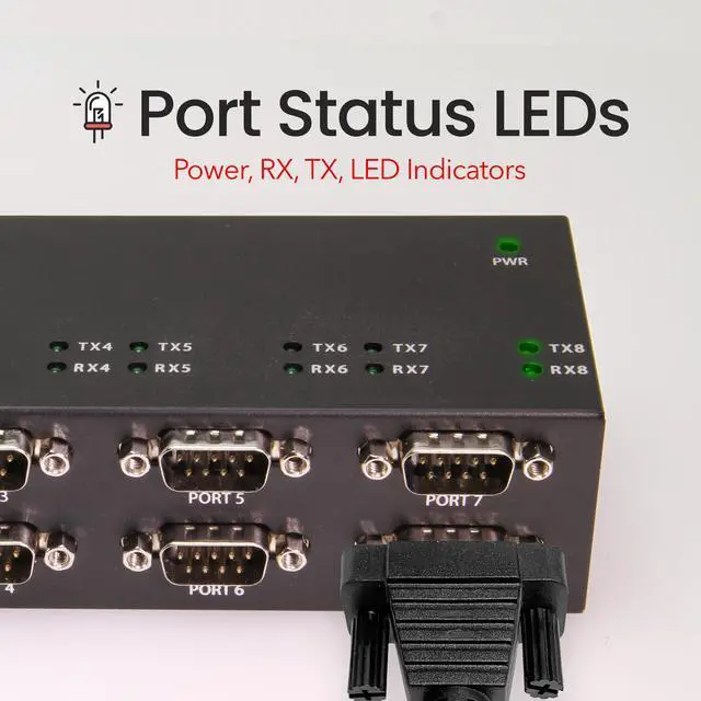 Alt view image 3 of 7 - Gearmo Industrial USB 8 Port Serial RS-232 adapter w/FTDI Chipset, COM Retention, RX/TX LED Indicators, DIN Rail Mount Bracket, & Surface Mounting Brackets