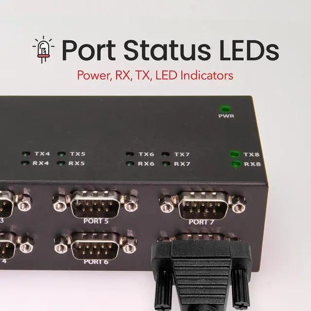 Alt view image 7 of 7 - Gearmo Industrial USB 8 Port Serial RS-232 adapter w/FTDI Chipset, COM Retention, RX/TX LED Indicators, DIN Rail Mount Bracket, & Surface Mounting Brackets