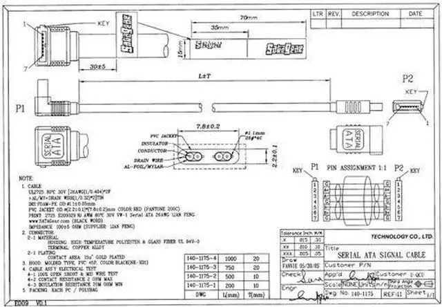 Alt view image 3 of 3 - satacables 14" sata iii device cable straight to right angle (ss-035msr)