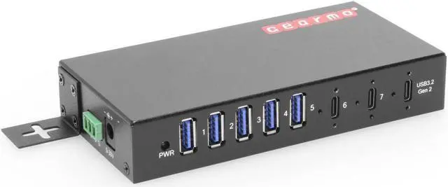 Main image of Gearmo 7-Port USB 3.2 Gen 2 2 Type-C 5 Type-A Industrial Surface & DIN-Rail Mount Hub w/ ESD Surge Protection