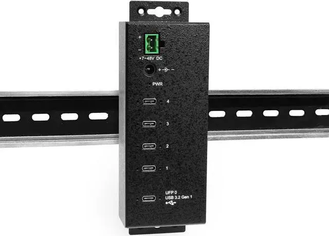 Alt view image 4 of 7 - Coolgear 4-port USB-C 3.2 Hub w/ 15KV ESD Surge Protection DIN RAIL Mount