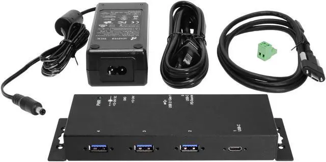 Alt view image 6 of 7 - Coolgear Industrial 4 Port USB 3.2 Gen 1 Type-C Power Delivery Hub w/Surge Protection, Variable Voltage Input & Surface Mountable
