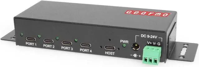 Alt view image 2 of 5 - Gearmo 4-Port USB 3.2 Gen 2 Type-C Industrial Surface & DIN-Rail Mount Hub w/ ESD Surge Protection