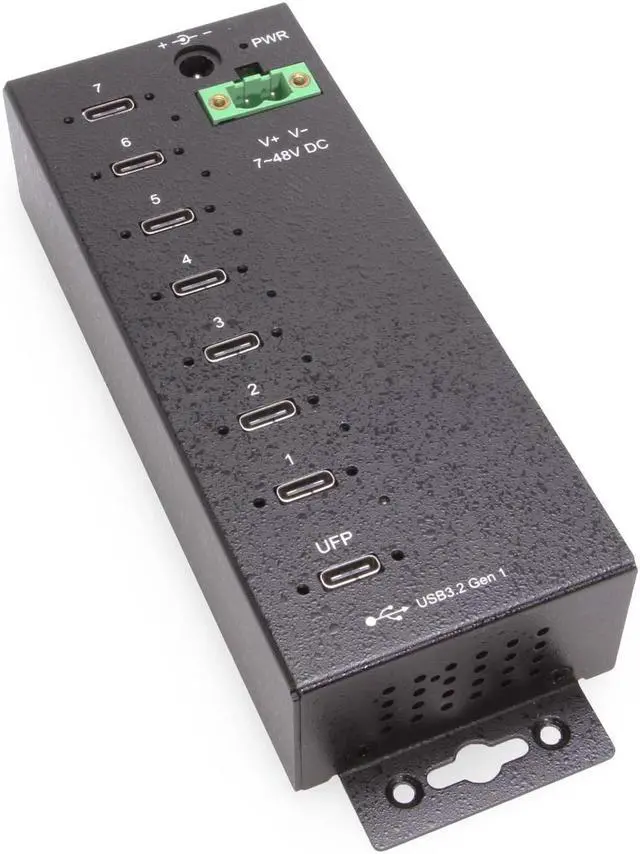 Main image of Coolgear 7-Port USB-C 3.2 Hub with 5Gbps Data, Surge Protection, Screw-Lock Ports, Wide Power Input for Industrial Use