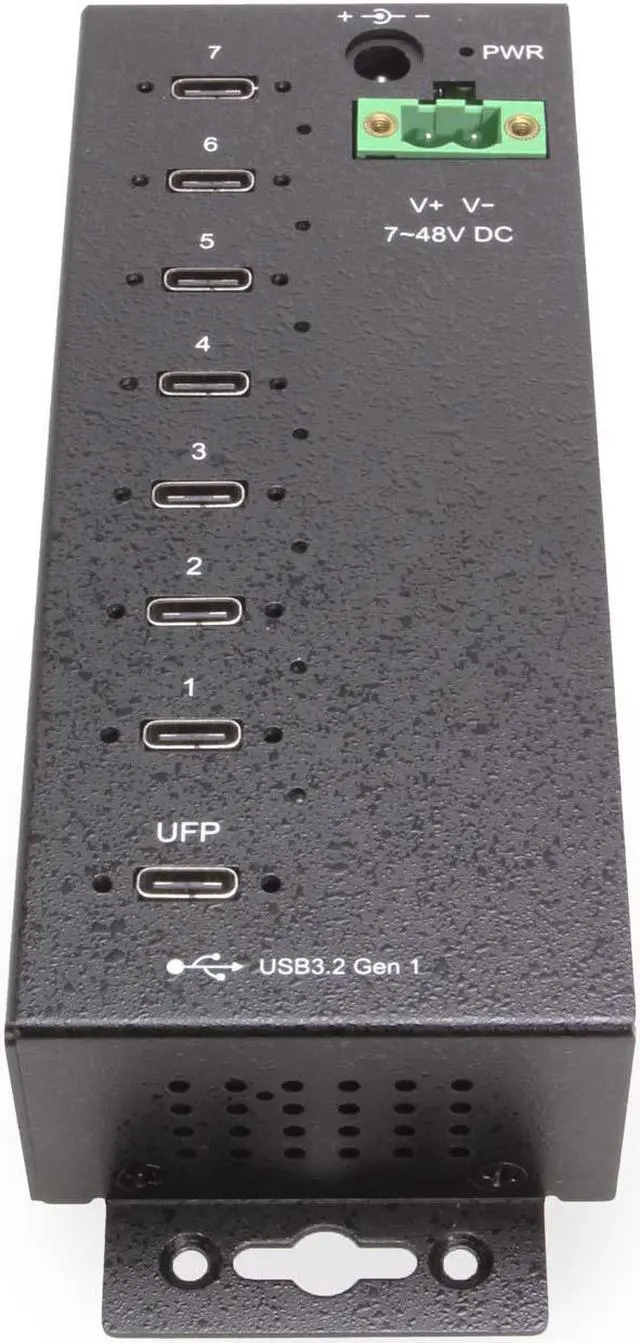 Alt view image 2 of 5 - Coolgear 7-Port USB-C 3.2 Hub with 5Gbps Data, Surge Protection, Screw-Lock Ports, Wide Power Input for Industrial Use