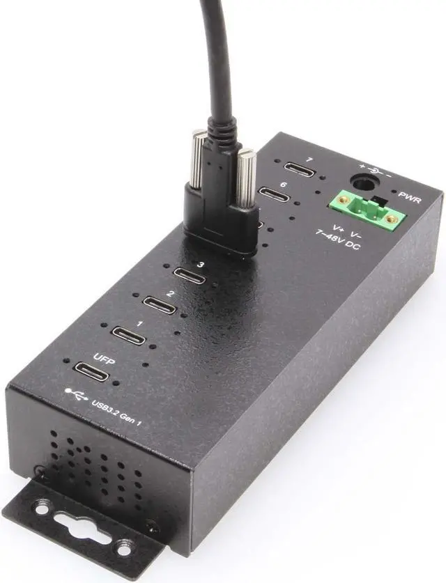 Alt view image 4 of 5 - Coolgear 7-Port USB-C 3.2 Hub with 5Gbps Data, Surge Protection, Screw-Lock Ports, Wide Power Input for Industrial Use