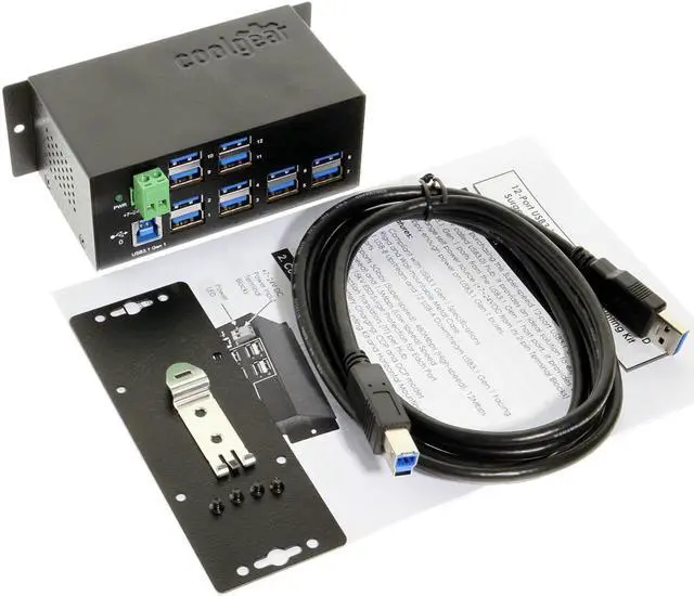 Alt view image 7 of 7 - Coolgear 12-Port USB 3.2 Gen1 w/15KV ESD Surge Protection DIN Rail Mount