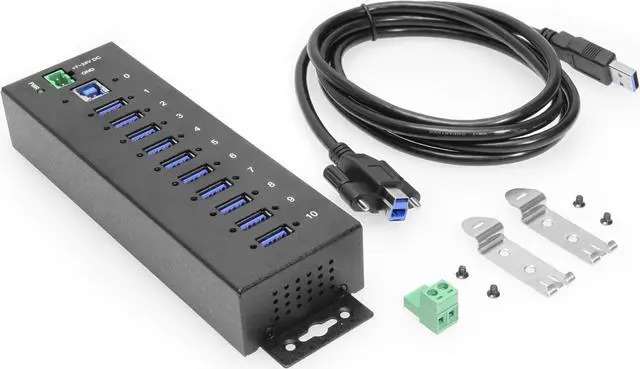 Alt view image 6 of 6 - Coolgear 10 Port USB 3.2 Gen 1 Hub Surge Protection w/ Din Rail Mounting
