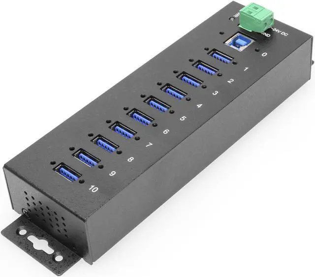 Alt view image 2 of 6 - Coolgear 10 Port USB 3.2 Gen 1 Hub Surge Protection w/ Din Rail Mounting