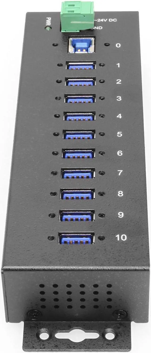 Alt view image 3 of 6 - Coolgear 10 Port USB 3.2 Gen 1 Hub Surge Protection w/ Din Rail Mounting