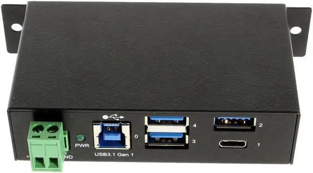 Alt view image 2 of 6 - Coolgear 4-Port USB A and USB C 3.1 Gen 1 Hub, SuperSpeed 5 Gb/s, Industrial Metal Enclosure, ESD Protection, Wall and Din Mountable