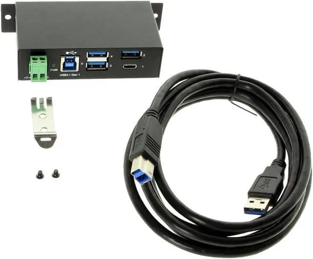 Alt view image 6 of 6 - Coolgear 4-Port USB A and USB C 3.1 Gen 1 Hub, SuperSpeed 5 Gb/s, Industrial Metal Enclosure, ESD Protection, Wall and Din Mountable