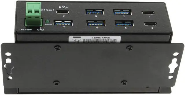 Alt view image 3 of 6 - Coolgear USB 3.0 7 Port Hub, 2 Type-C and 5 Type-A Ports, DIN Rail Mountable, ESD Protection, Power Adapter Included