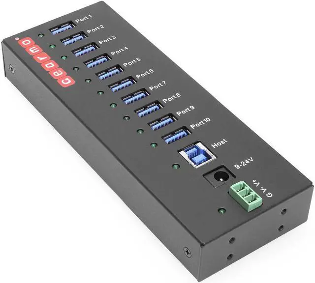 Main image of Gearmo USB 3.2 Gen 1 10 Port Industrial Metal Hub w/15KV ESD Protection