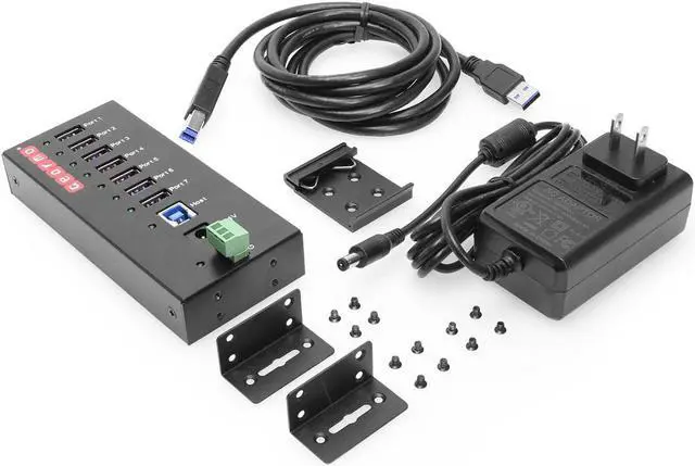 Alt view image 7 of 7 - Gearmo USB 3.0 7 Port Industrial Metal Hub w/15KV ESD Protection & Mounting