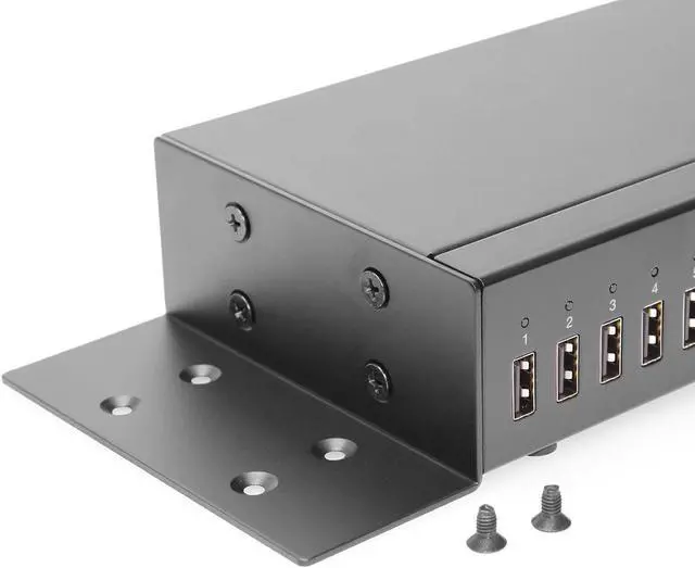 Alt view image 3 of 6 - CoolGear 20 Port USB 2.0 Industrial High Power 2.4A Charging Hub w/ ESD Surge Protection & Port Status LEDs