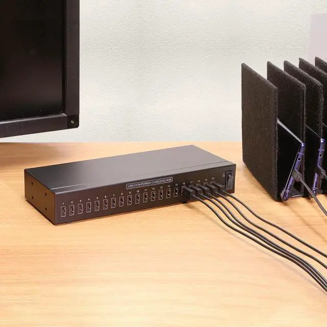 Alt view image 5 of 6 - CoolGear 20 Port USB 2.0 Industrial High Power 2.4A Charging Hub w/ ESD Surge Protection & Port Status LEDs