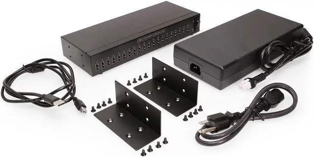 Alt view image 6 of 6 - CoolGear 20 Port USB 2.0 Industrial High Power 2.4A Charging Hub w/ ESD Surge Protection & Port Status LEDs