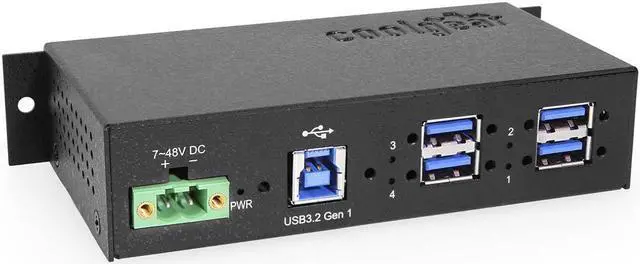 Main image of Coolgear 4-Port Industrial USB 3.0 Hub w/ 1.5Amp Output GL Chip DIN-Rail Mounting