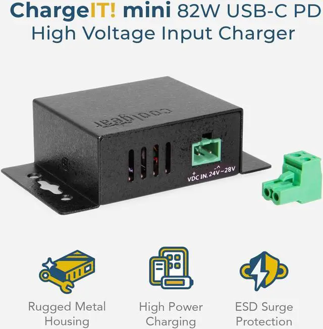 Alt view image 3 of 7 - Coolgear ChargeIT Mini 82W USB-C PD Charger, 24-48V Wide Input Range, High-Speed Power Delivery with Advanced Safety Features
