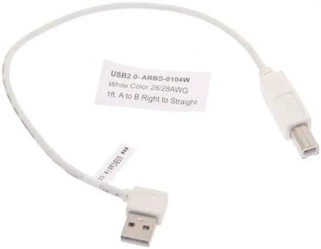 Main image of USBGear 1ft. White Right to Straight A to B 28/28AWG Cable USB 2.0 RoHS