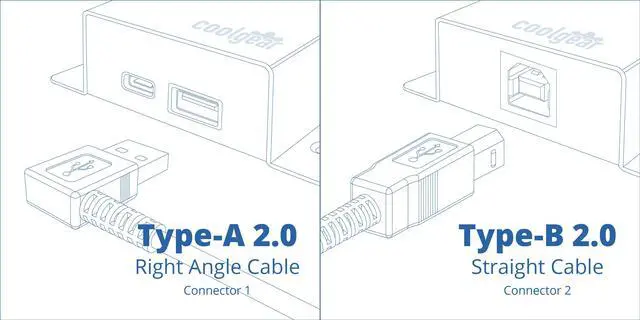 Alt view image 3 of 3 - USBGear 1ft. White Right to Straight A to B 28/28AWG Cable USB 2.0 RoHS