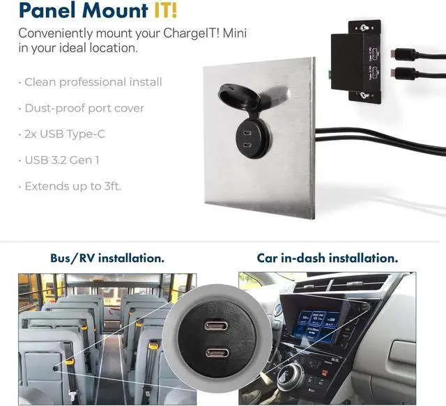 Alt view image 7 of 7 - Coolgear 3ft. USB Panel Mount Extension 2 x Type C 3.2 Gen 1 Male to Female Cable