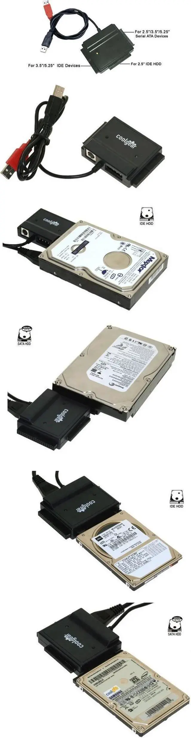 Alt view image 6 of 6 - Coolgear USB 2.0 to IDE/SATA Adapter, Works with 2.5/3.5/5.25 HDD