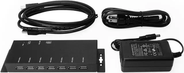 Alt view image 5 of 5 - USBGear Slim 7-Port USB 2.0 Hub with Power Adapter - 480Mbps Data, LED Indicators, Self-Powered, Plug & Play for PC & Mac