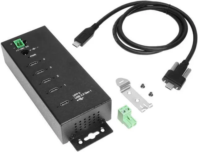 Alt view image 7 of 7 - Coolgear 4-port USB-C 3.2 Hub w/ 15KV ESD Surge Protection DIN RAIL Mount