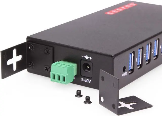 Alt view image 5 of 7 - Gearmo 7-Port USB 3.2 Gen 2 2 Type-C 5 Type-A Industrial Surface & DIN-Rail Mount Hub w/ ESD Surge Protection