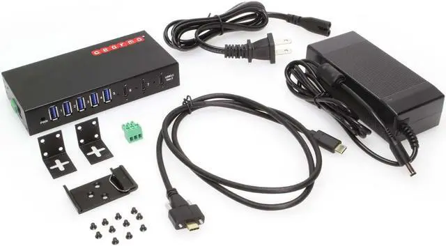 Alt view image 7 of 7 - Gearmo 7-Port USB 3.2 Gen 2 2 Type-C 5 Type-A Industrial Surface & DIN-Rail Mount Hub w/ ESD Surge Protection