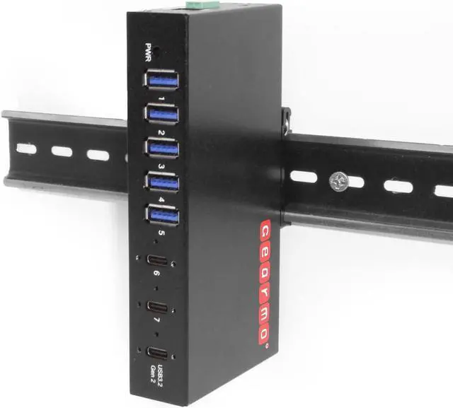 Alt view image 6 of 7 - Gearmo 7-Port USB 3.2 Gen 2 2 Type-C 5 Type-A Industrial Surface & DIN-Rail Mount Hub w/ ESD Surge Protection