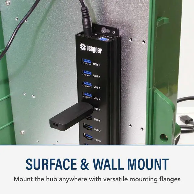 Alt view image 3 of 7 - USBGear 10-Port USB 3.2 Gen 1 Mountable Charging and SuperSpeed Data Hub with 5V/2A Power Adapter and USB Type-A to Type-B Cable Up to 900mA per Port Charging Function Wall and Surface Mounting