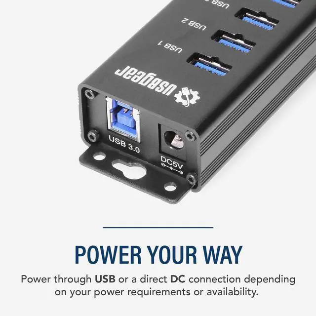 Alt view image 5 of 6 - USBGear 4-Port USB 3.2 Gen 1 Mountable Charging and SuperSpeed Data Hub with 5V/2A Power Adapter and USB Type-A to Type-B Cable Up to 900mA per Port Charging Function Wall and Surface Mounting