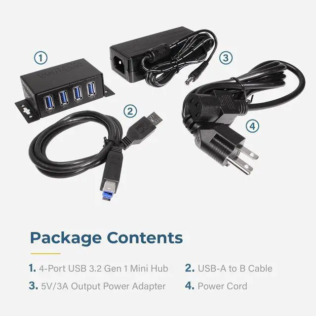 Alt view image 6 of 7 - Coolgear USB 3.2 Powered 4-Port Mini Hub, 5Gbps Fast Data Transfer with ESD & Surge Protection  Durable and Mountable USB Hub